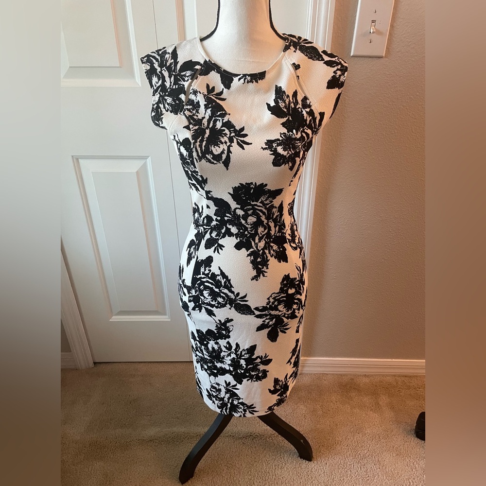 love...ady White Midi Dress with Black Floral Print